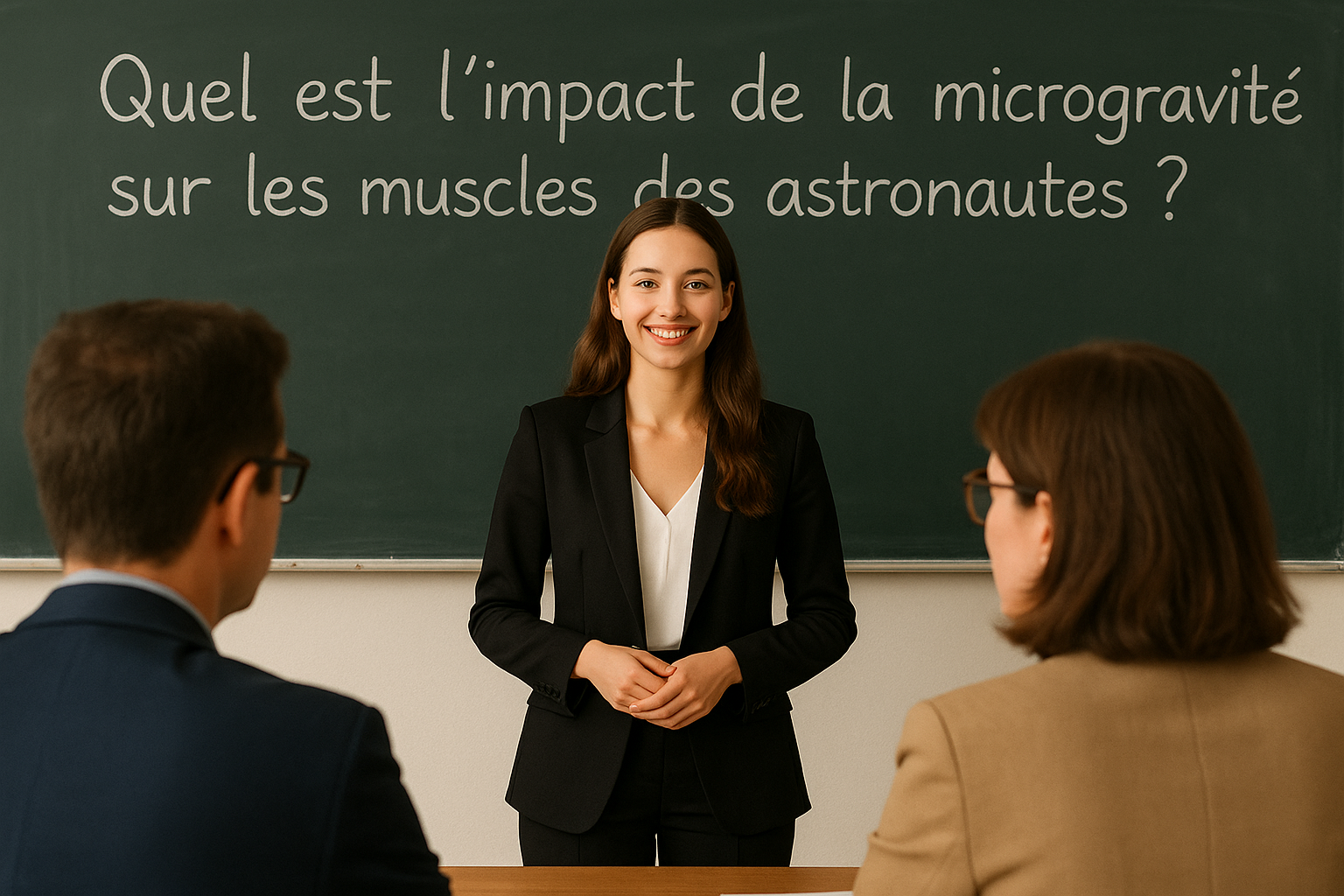 Lycéenne pratiquant l'oral devant un jury